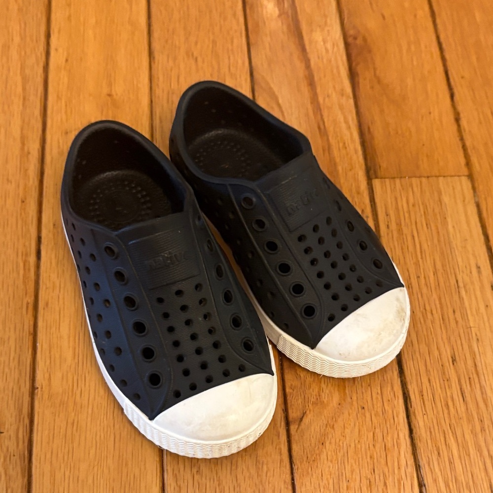 Native Black and White Kids Slip-On Sneakers